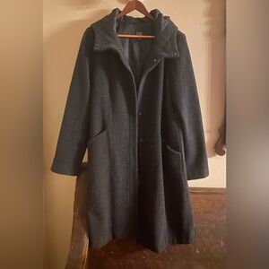 Eileen Fisher Charcoal Gray Wool Hooded Coat